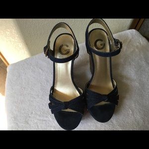 G by Guess  dark denim wedge/ heels